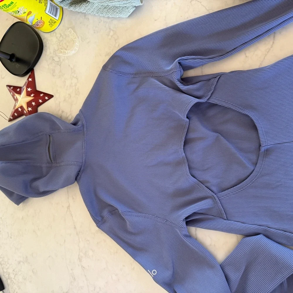 ALO Yoga Blue Ribbed Sweatshirt - Picture 3 of 5